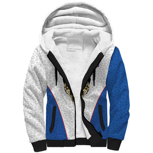 Africa DR Congo Football Custom Sherpa Hoodie White Leopard Skin Pattern - African Pride