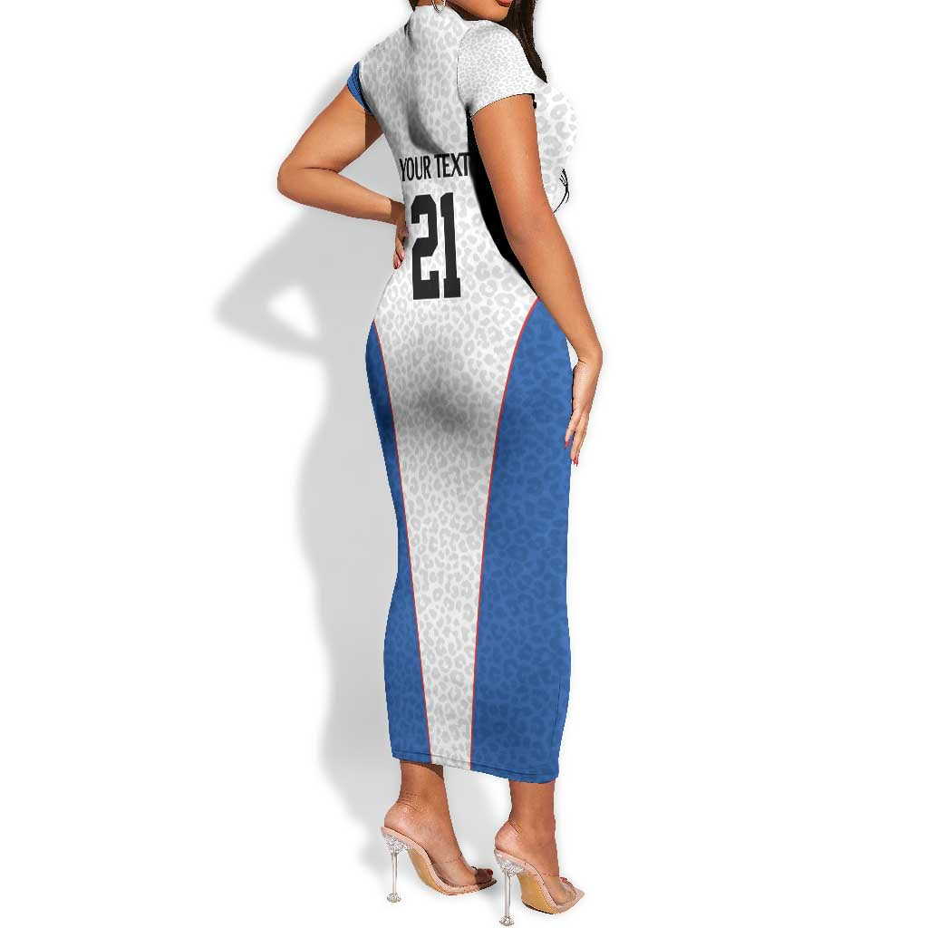 Africa DR Congo Football Custom Short Sleeve Bodycon Dress White Leopard Skin Pattern - African Pride