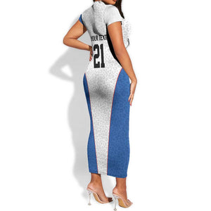 Africa DR Congo Football Custom Short Sleeve Bodycon Dress White Leopard Skin Pattern - African Pride