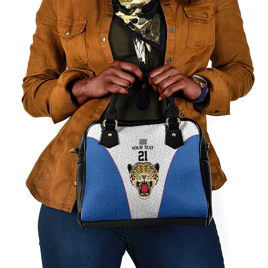 Africa DR Congo Football Custom Shoulder Handbag White Leopard Skin Pattern - African Pride