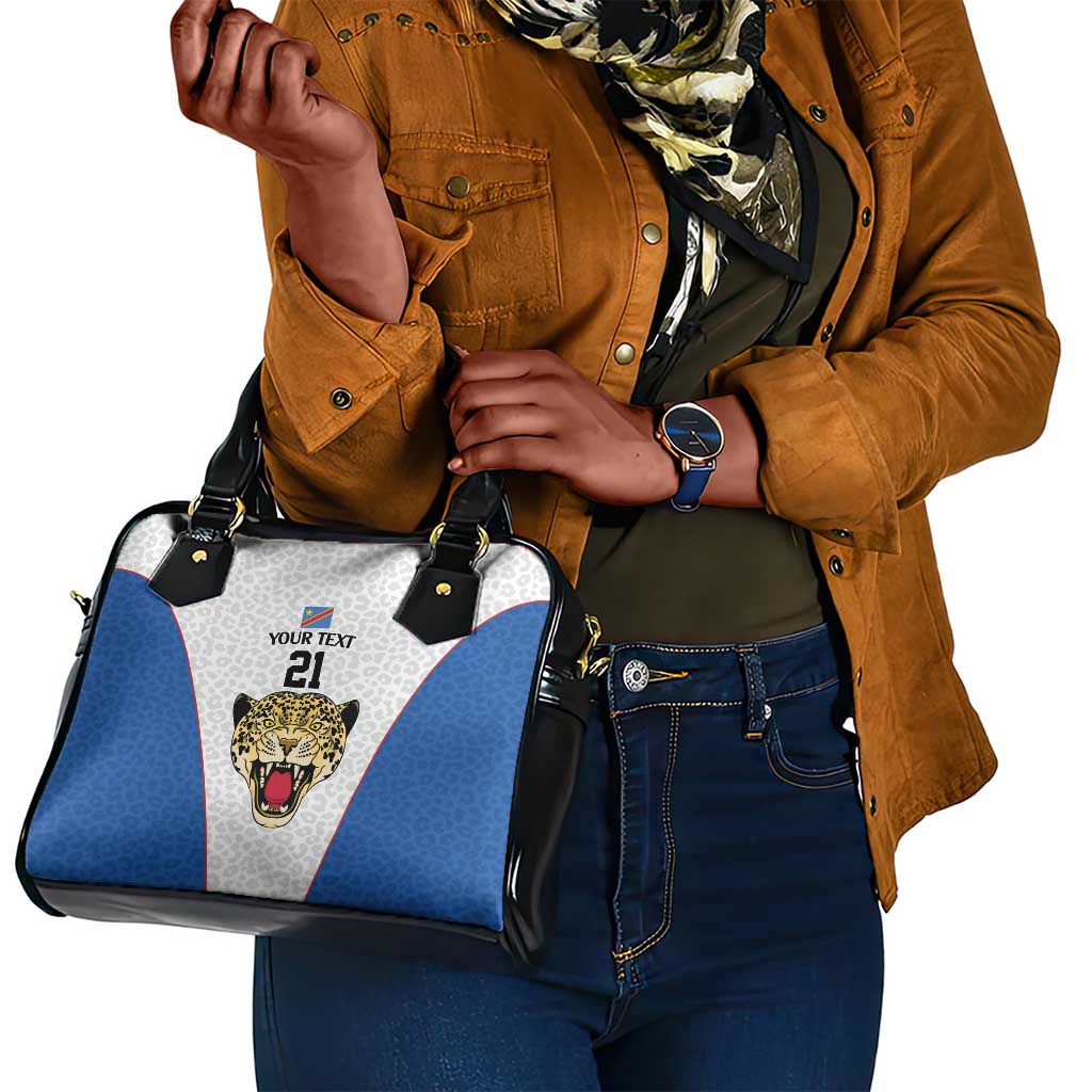 Africa DR Congo Football Custom Shoulder Handbag White Leopard Skin Pattern - African Pride
