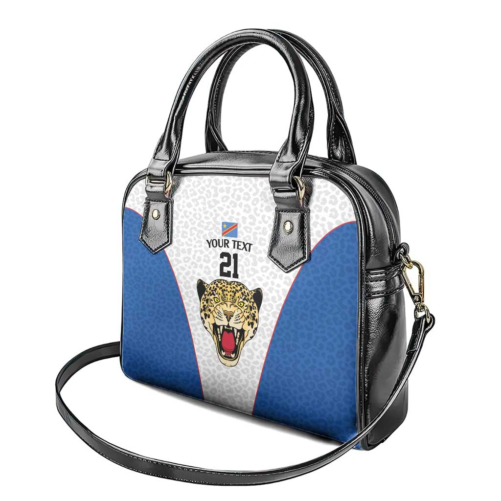 Africa DR Congo Football Custom Shoulder Handbag White Leopard Skin Pattern - African Pride
