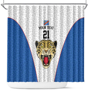 Africa DR Congo Football Custom Shower Curtain White Leopard Skin Pattern - African Pride