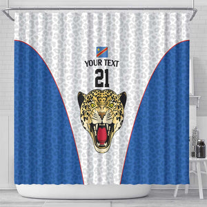 Africa DR Congo Football Custom Shower Curtain White Leopard Skin Pattern - African Pride