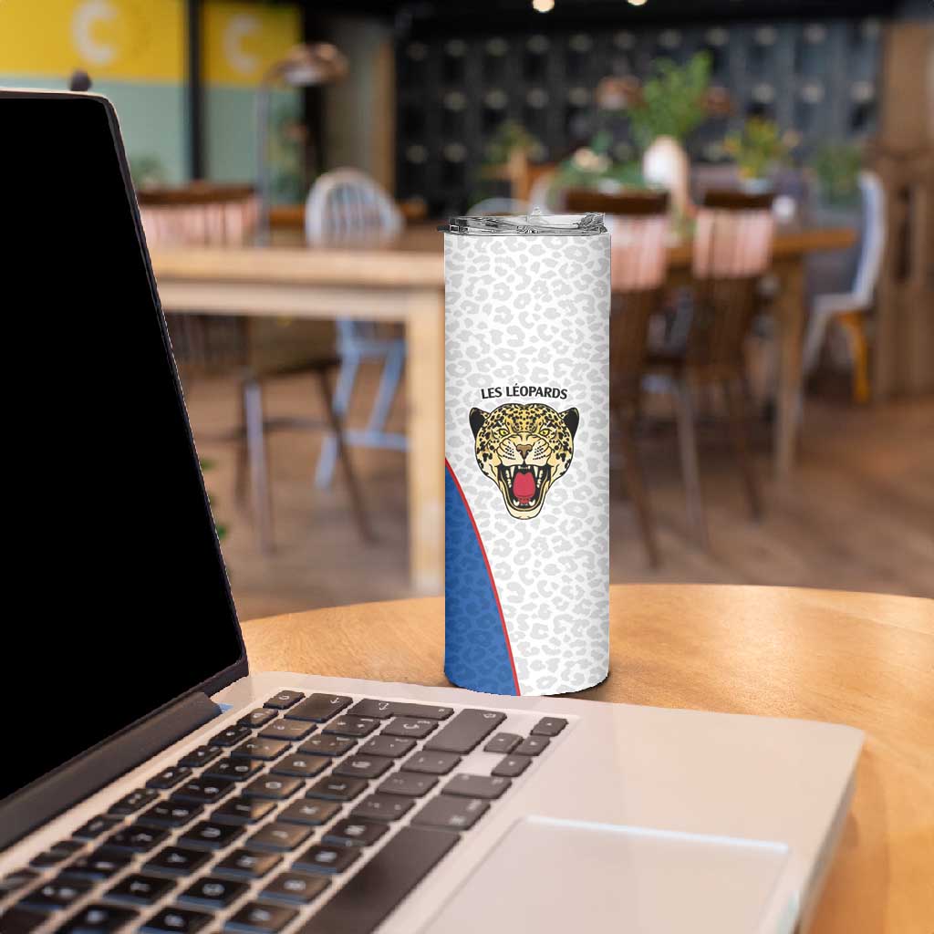 Africa DR Congo Football Custom Skinny Tumbler White Leopard Skin Pattern - African Pride