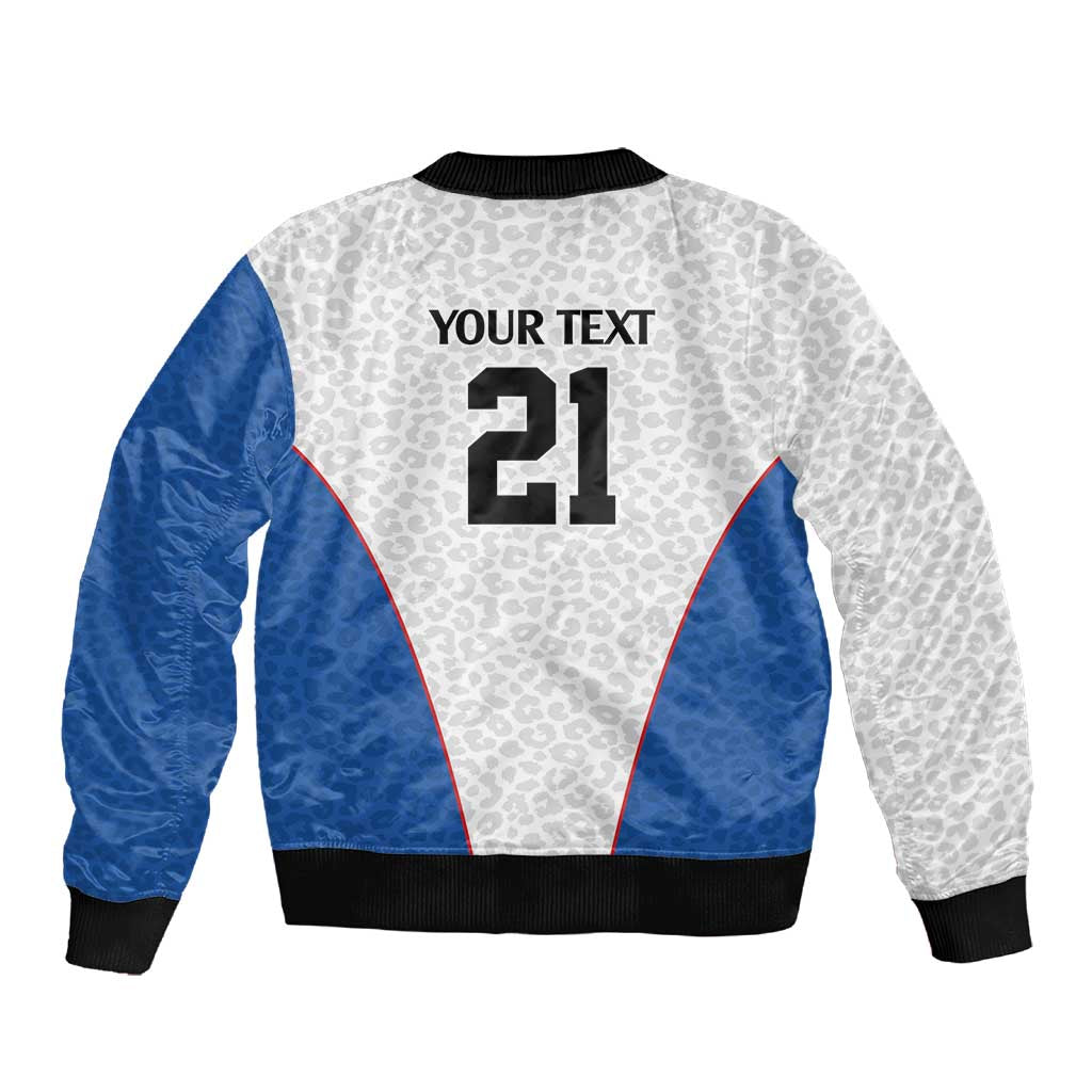 Africa DR Congo Football Custom Sleeve Zip Bomber Jacket White Leopard Skin Pattern - African Pride