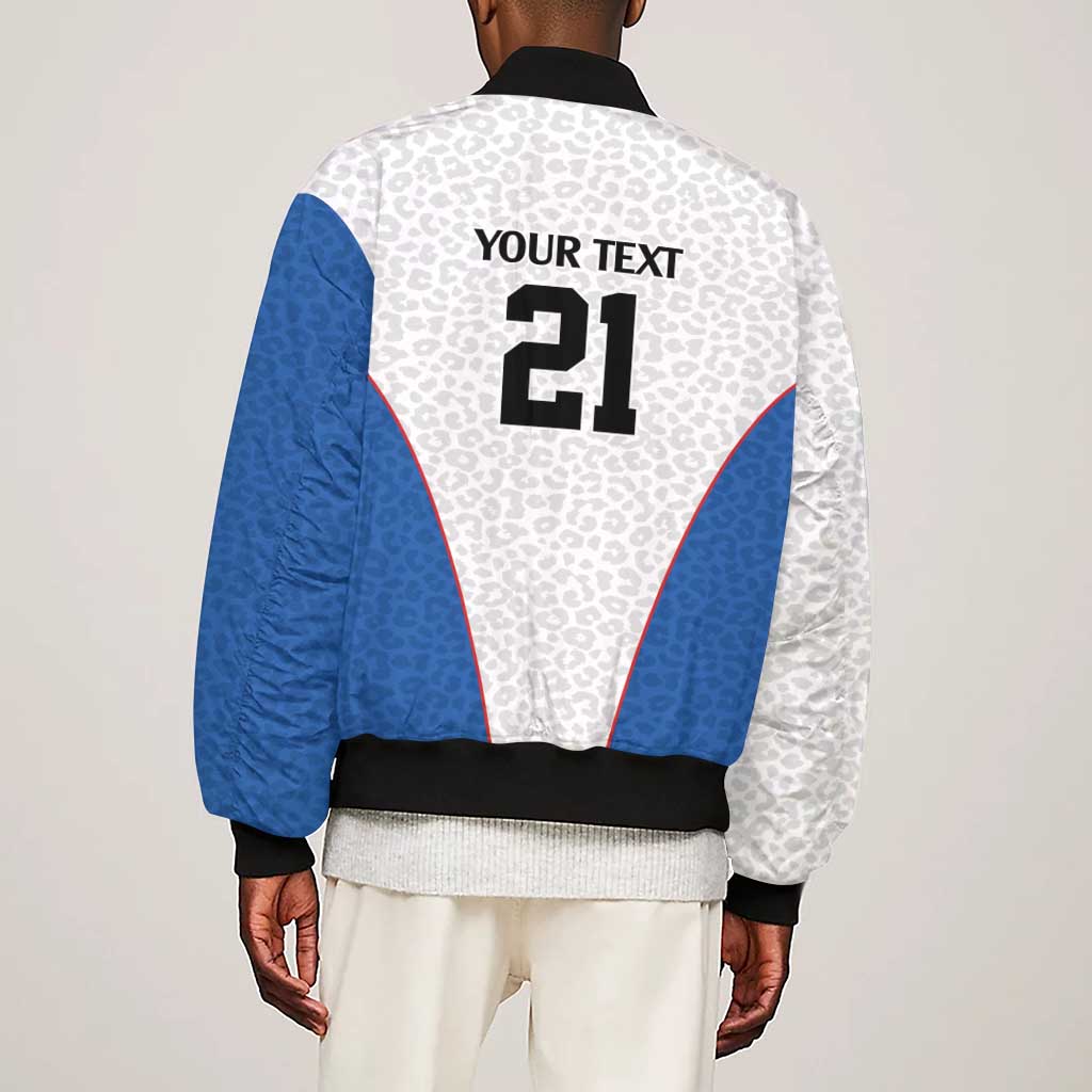 Africa DR Congo Football Custom Sleeve Zip Bomber Jacket White Leopard Skin Pattern - African Pride