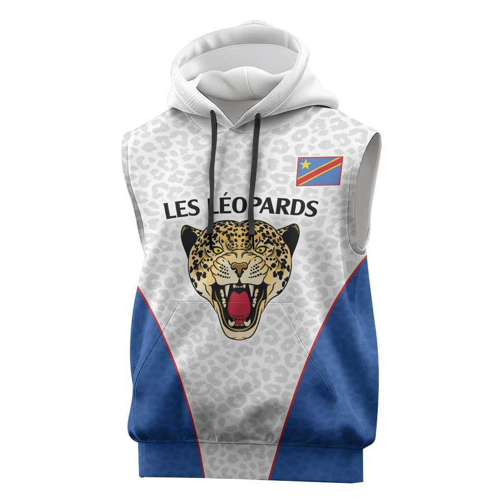 Africa DR Congo Football Custom Sleeveless Hoodie White Leopard Skin Pattern - African Pride