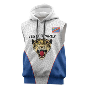 Africa DR Congo Football Custom Sleeveless Hoodie White Leopard Skin Pattern - African Pride