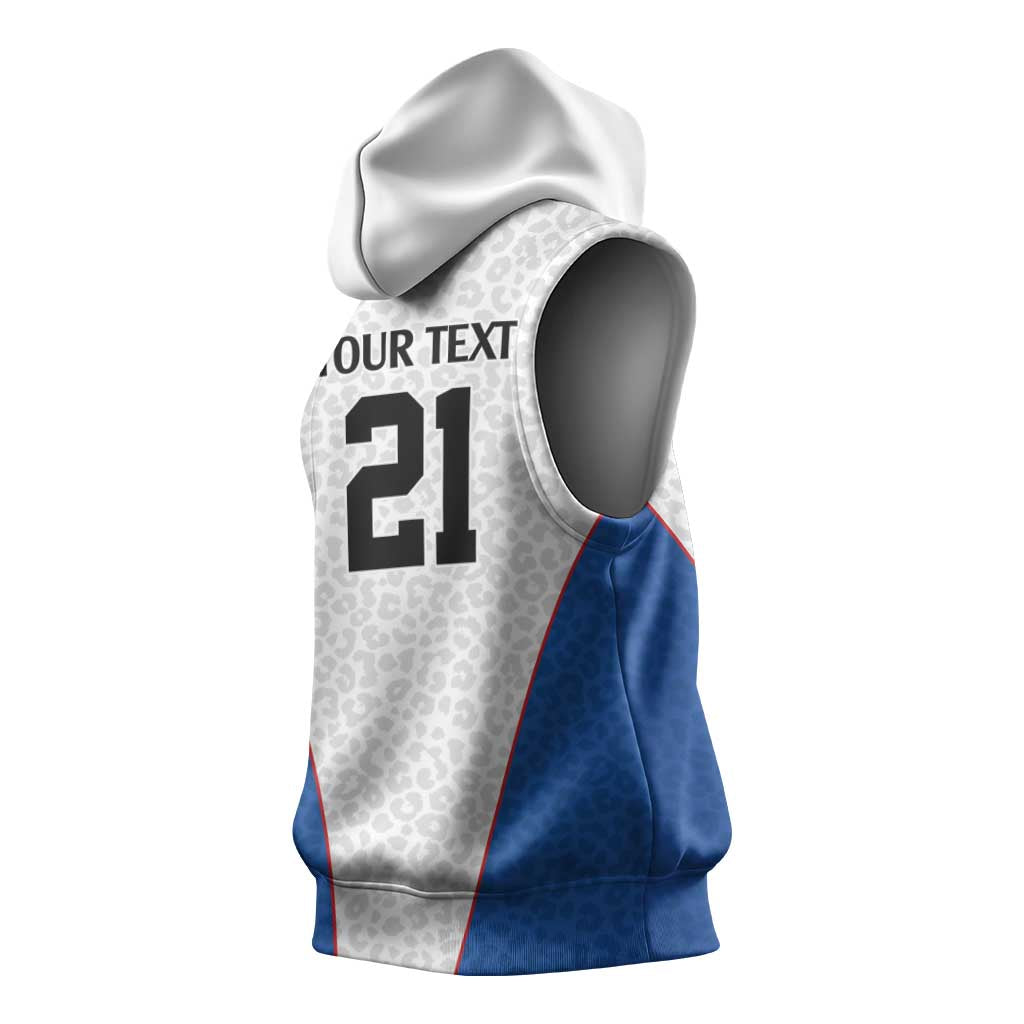Africa DR Congo Football Custom Sleeveless Hoodie White Leopard Skin Pattern - African Pride