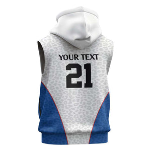Africa DR Congo Football Custom Sleeveless Zip Hoodie White Leopard Skin Pattern - African Pride