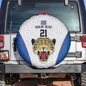 Africa DR Congo Football Custom Spare Tire Cover White Leopard Skin Pattern - African Pride