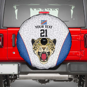 Africa DR Congo Football Custom Spare Tire Cover White Leopard Skin Pattern - African Pride
