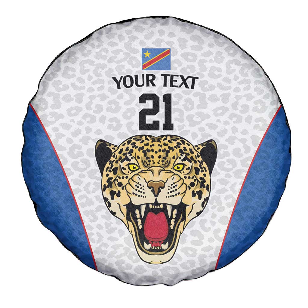 Africa DR Congo Football Custom Spare Tire Cover White Leopard Skin Pattern - African Pride