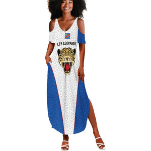 Africa DR Congo Football Custom Summer Maxi Dress White Leopard Skin Pattern - African Pride