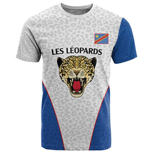 Africa DR Congo Football Custom T shirt White Leopard Skin Pattern - African Pride