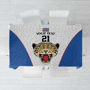 Africa DR Congo Football Custom Tablecloth White Leopard Skin Pattern - African Pride