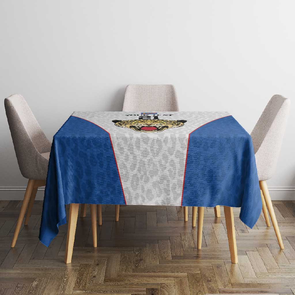Africa DR Congo Football Custom Tablecloth White Leopard Skin Pattern - African Pride