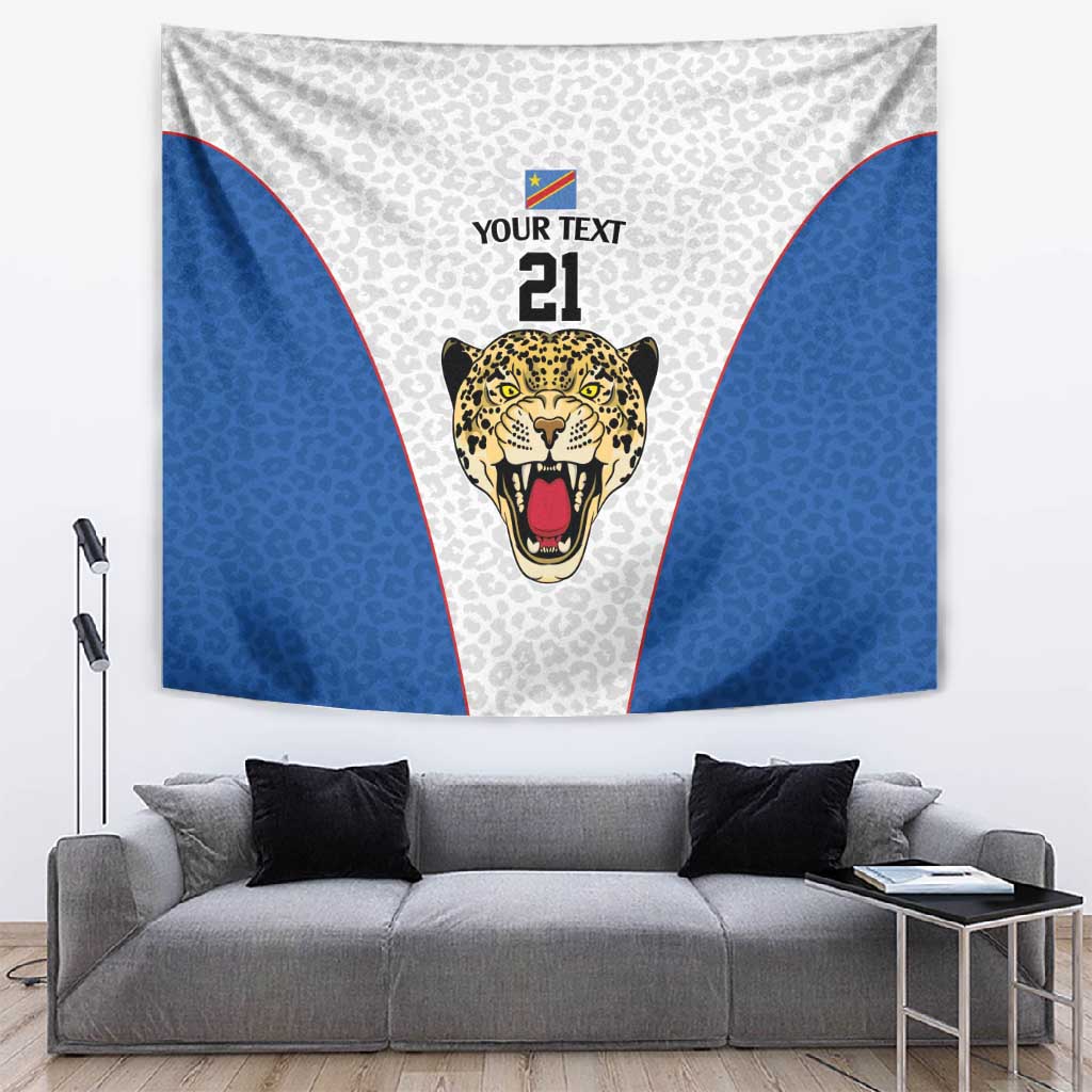 Africa DR Congo Football Custom Tapestry White Leopard Skin Pattern - African Pride