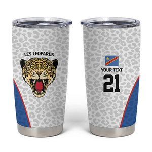 Africa DR Congo Football Custom Tumbler Cup White Leopard Skin Pattern - African Pride