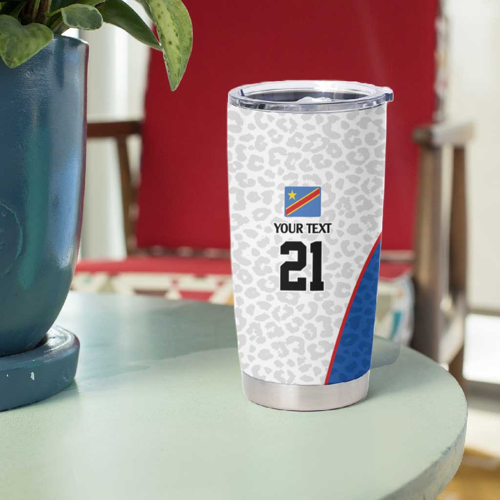 Africa DR Congo Football Custom Tumbler Cup White Leopard Skin Pattern - African Pride