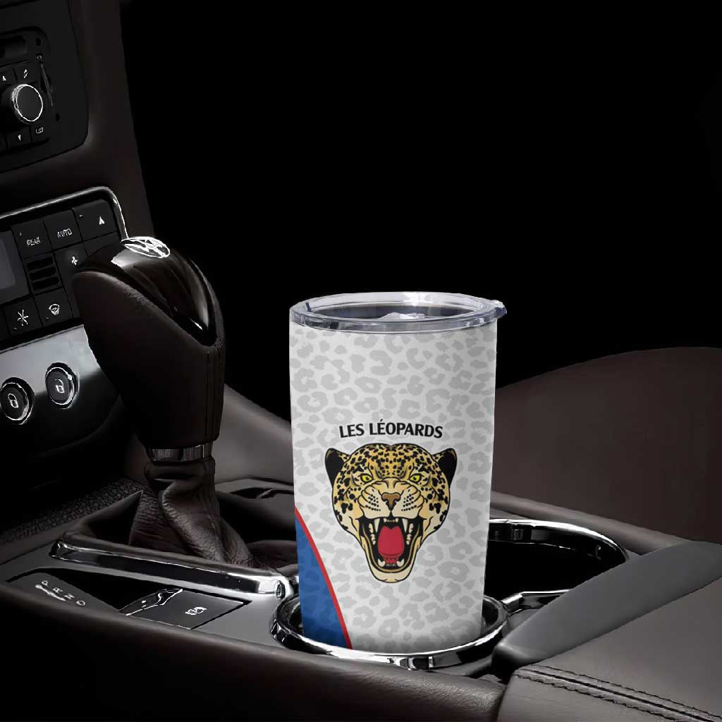 Africa DR Congo Football Custom Tumbler Cup White Leopard Skin Pattern - African Pride