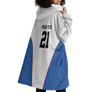 Africa DR Congo Football Custom Wearable Blanket Hoodie White Leopard Skin Pattern - African Pride