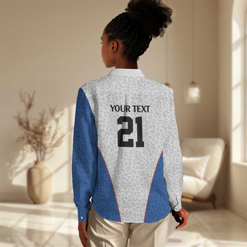 Africa DR Congo Football Custom Women Casual Shirt White Leopard Skin Pattern - African Pride