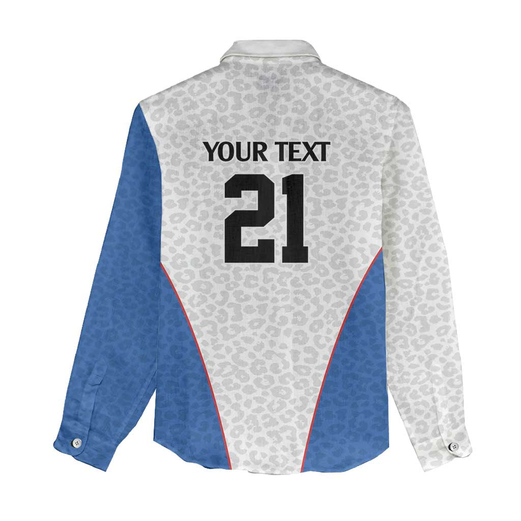 Africa DR Congo Football Custom Women Casual Shirt White Leopard Skin Pattern - African Pride