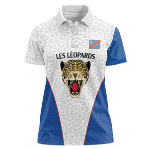Africa DR Congo Football Custom Women Polo Shirt White Leopard Skin Pattern - African Pride