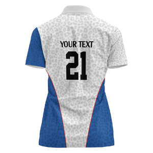 Africa DR Congo Football Custom Women Polo Shirt White Leopard Skin Pattern - African Pride