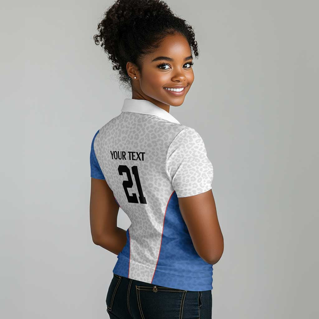 Africa DR Congo Football Custom Women Polo Shirt White Leopard Skin Pattern - African Pride