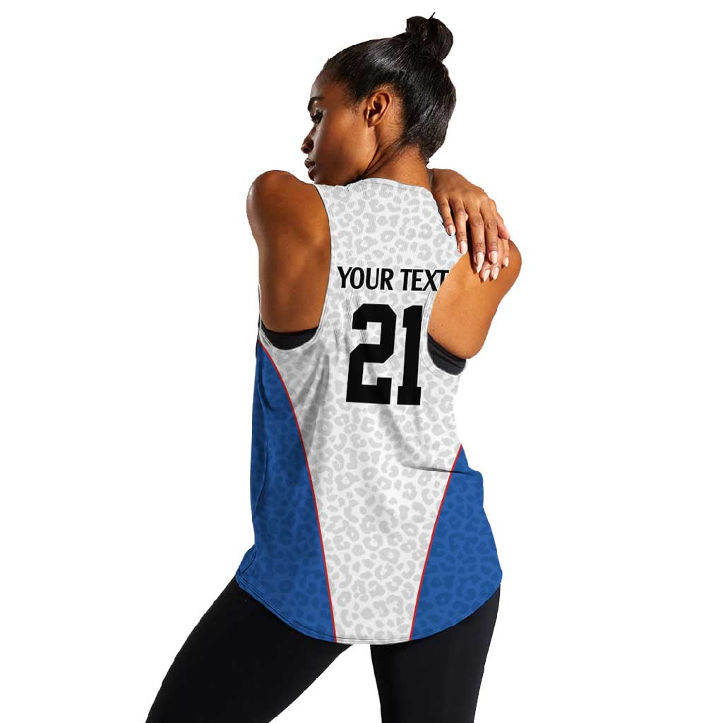 Africa DR Congo Football Custom Women Racerback Tank White Leopard Skin Pattern - African Pride