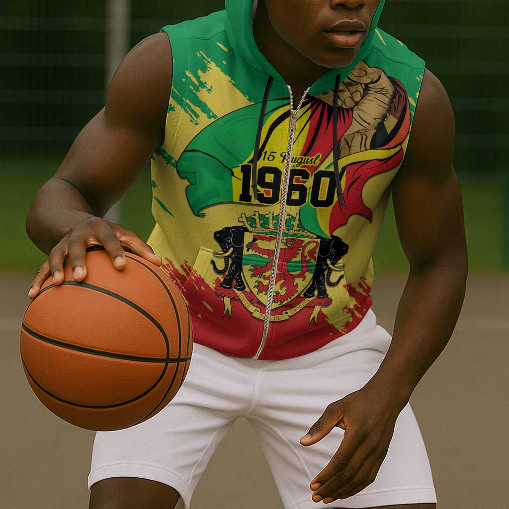 Republic of The Congo Independence Day Personalized Sleeveless Zip Hoodie Congo-Brazzaville Since 1960 - African Pride
