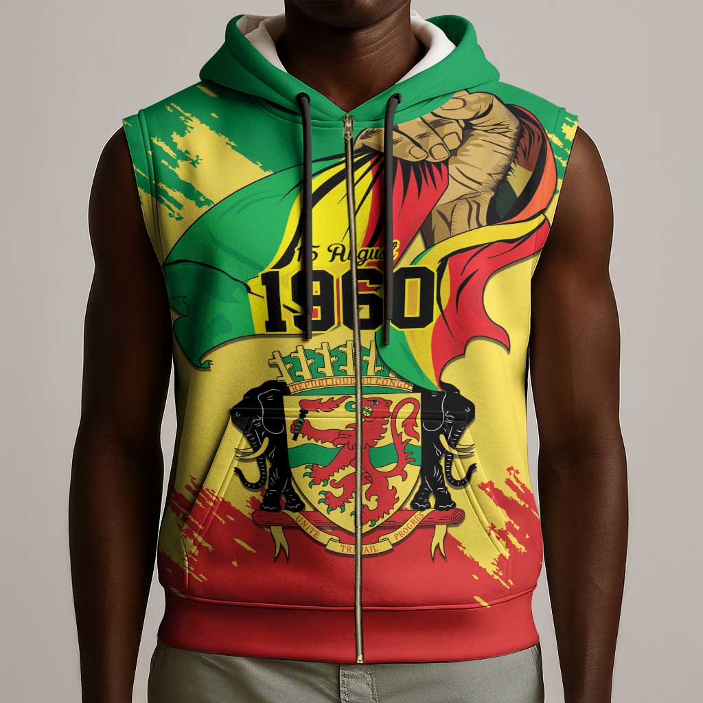 Republic of The Congo Independence Day Personalized Sleeveless Zip Hoodie Congo-Brazzaville Since 1960 - African Pride