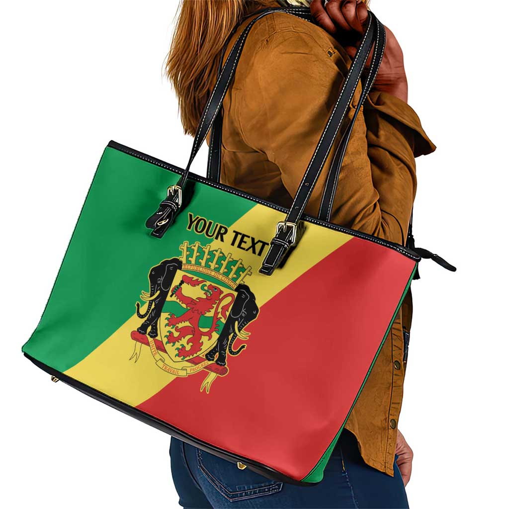 Republic of The Congo Personalized Leather Tote Bag Simple Flag Style - African Pride