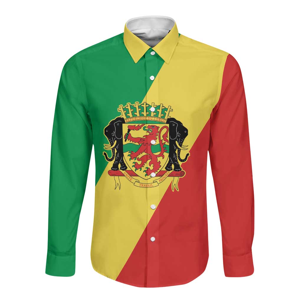 Republic of The Congo Personalized Long Sleeve Button Shirt Simple Flag Style - African Pride