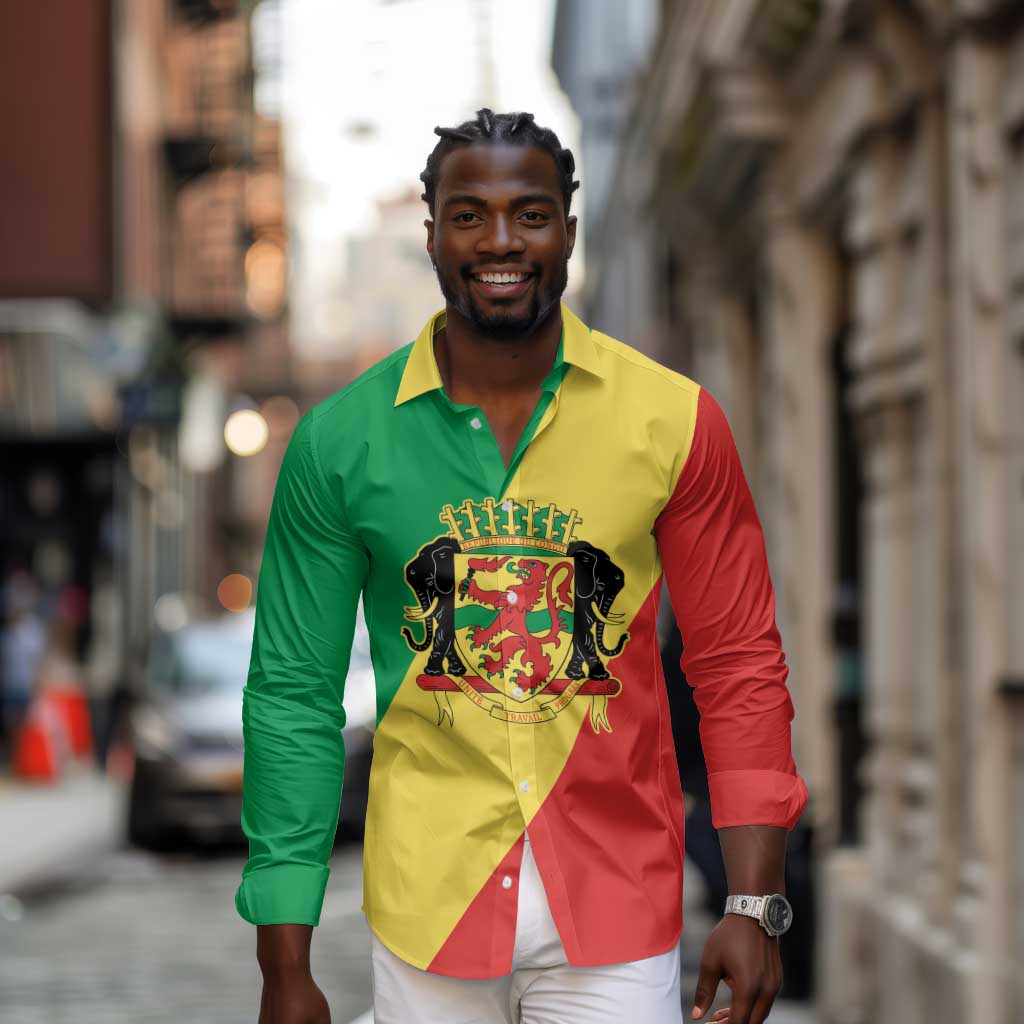 Republic of The Congo Personalized Long Sleeve Button Shirt Simple Flag Style - African Pride
