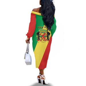 Republic of The Congo Personalized Off The Shoulder Long Sleeve Dress Simple Flag Style - African Pride