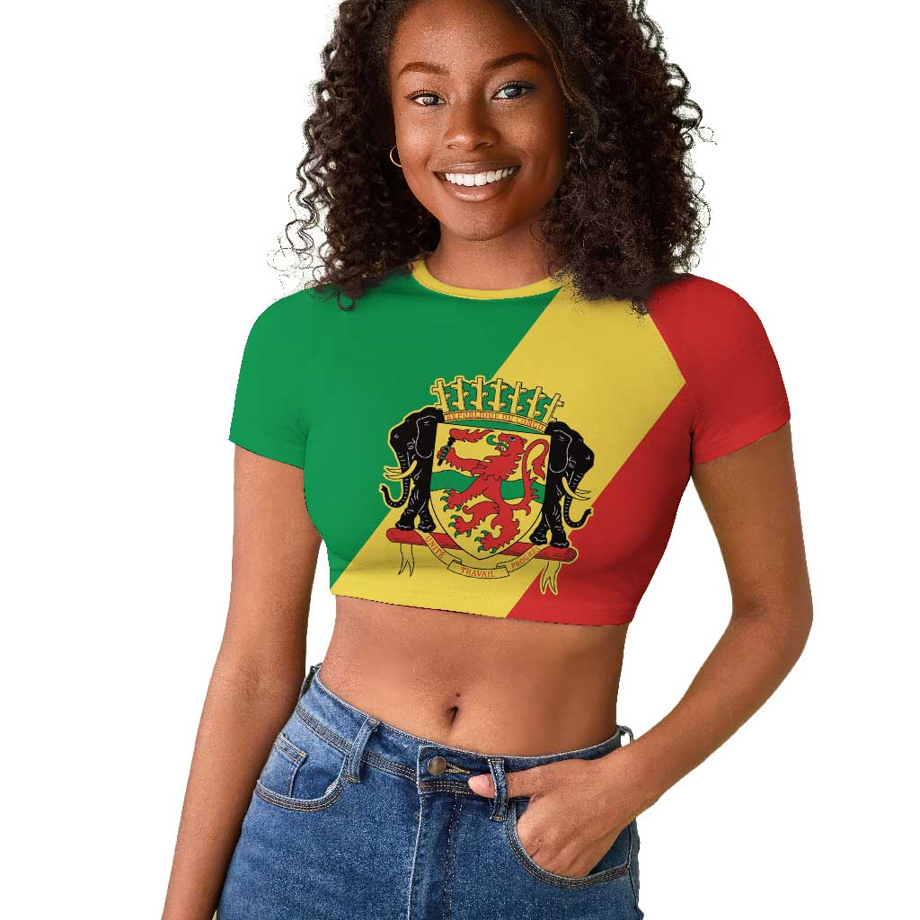 Republic of The Congo Personalized Raglan Cropped T shirt Simple Flag Style - African Pride