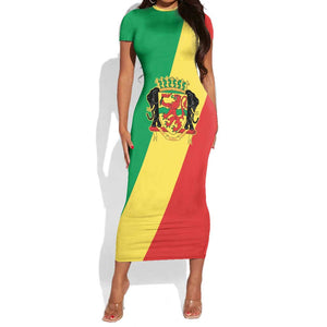 Republic of The Congo Personalized Short Sleeve Bodycon Dress Simple Flag Style - African Pride