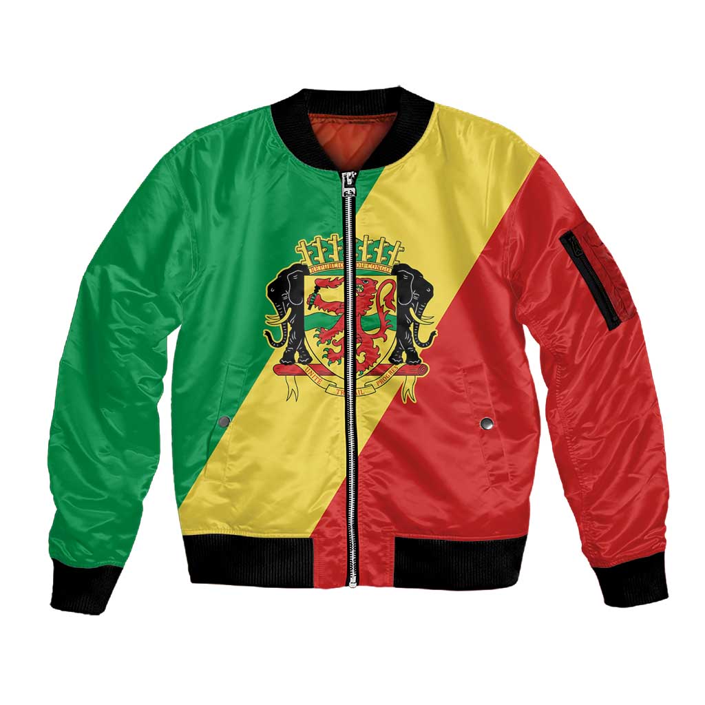 Republic of The Congo Personalized Sleeve Zip Bomber Jacket Simple Flag Style - African Pride