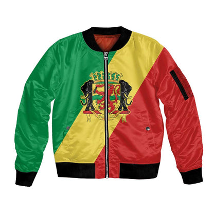 Republic of The Congo Personalized Sleeve Zip Bomber Jacket Simple Flag Style - African Pride