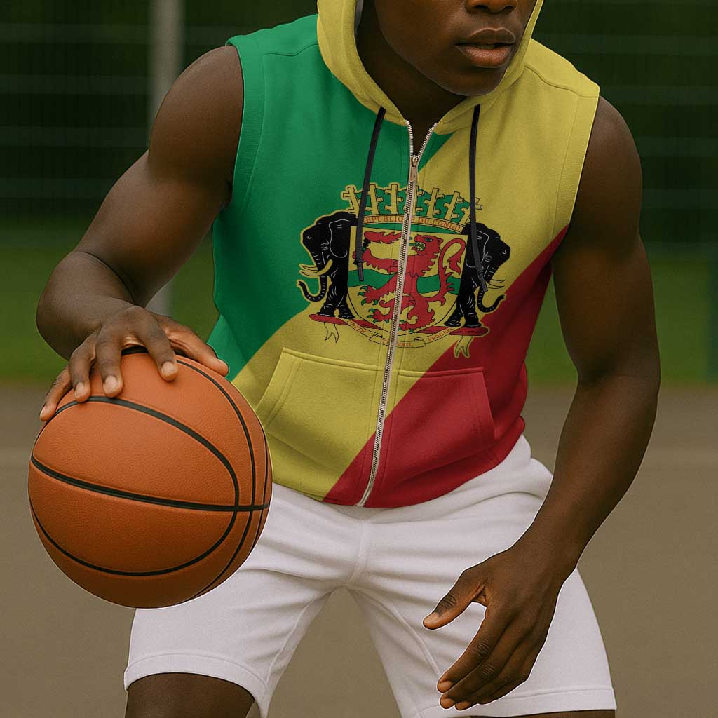 Republic of The Congo Personalized Sleeveless Zip Hoodie Simple Flag Style - African Pride