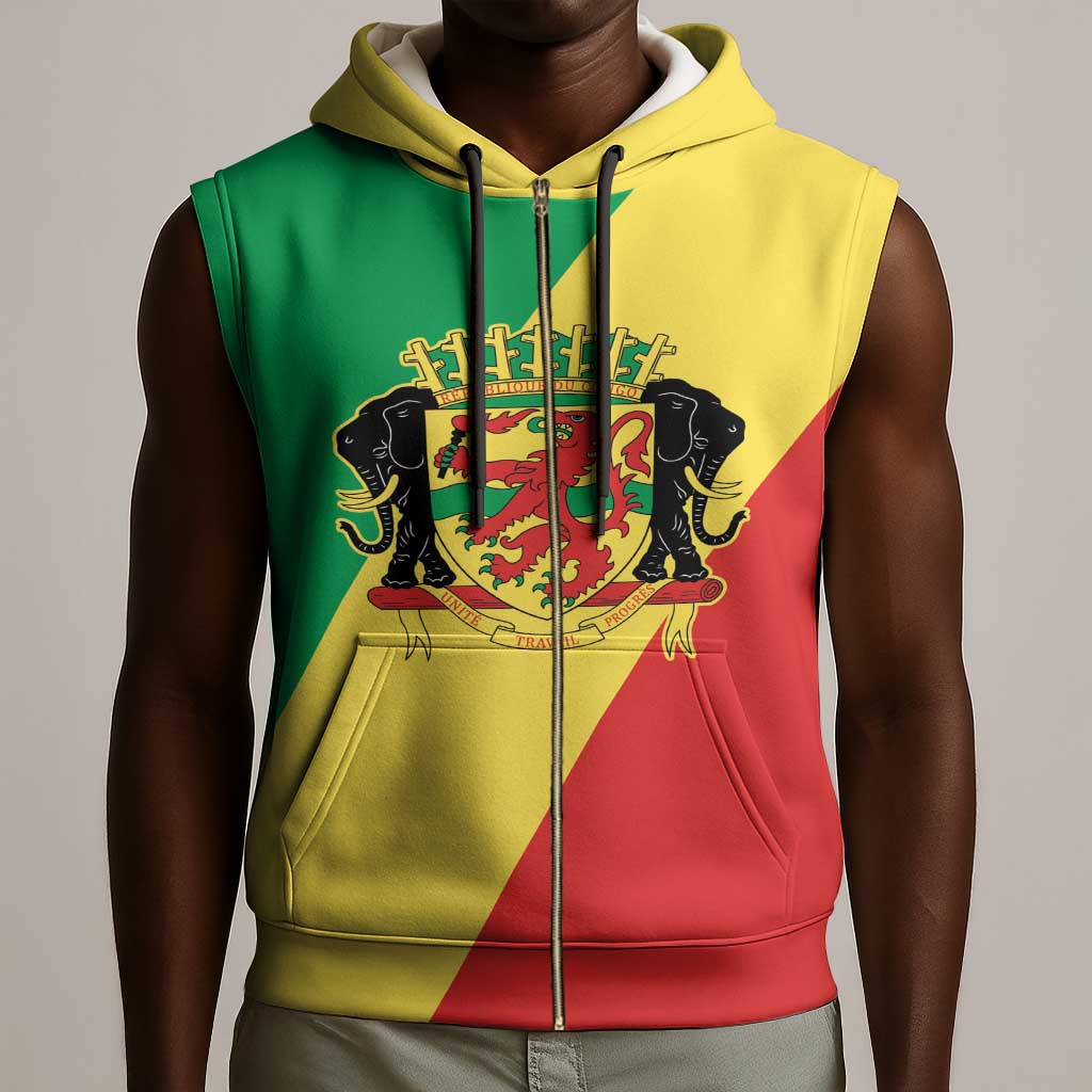 Republic of The Congo Personalized Sleeveless Zip Hoodie Simple Flag Style - African Pride