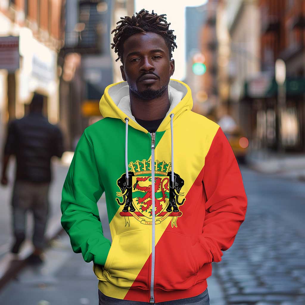 Republic of The Congo Personalized Zip Hoodie Simple Flag Style - African Pride