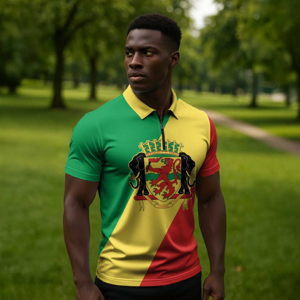Republic of The Congo Personalized Zipper Polo Shirt Simple Flag Style