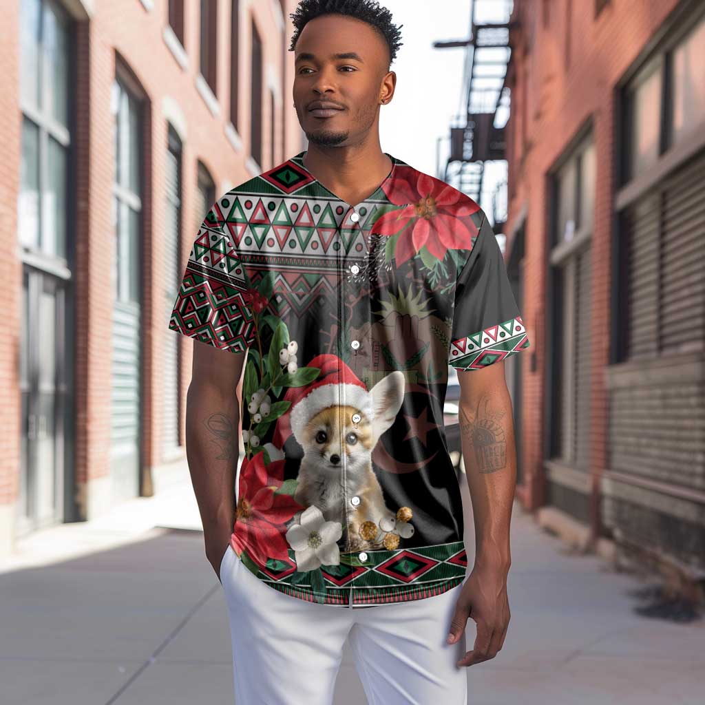 Algeria Christmas Personalized Baseball Jersey Fennec Fox Santa and Traditional Pattern