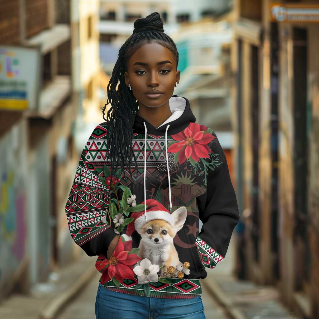 Algeria Christmas Personalized Hoodie Fennec Fox Santa and Traditional Pattern