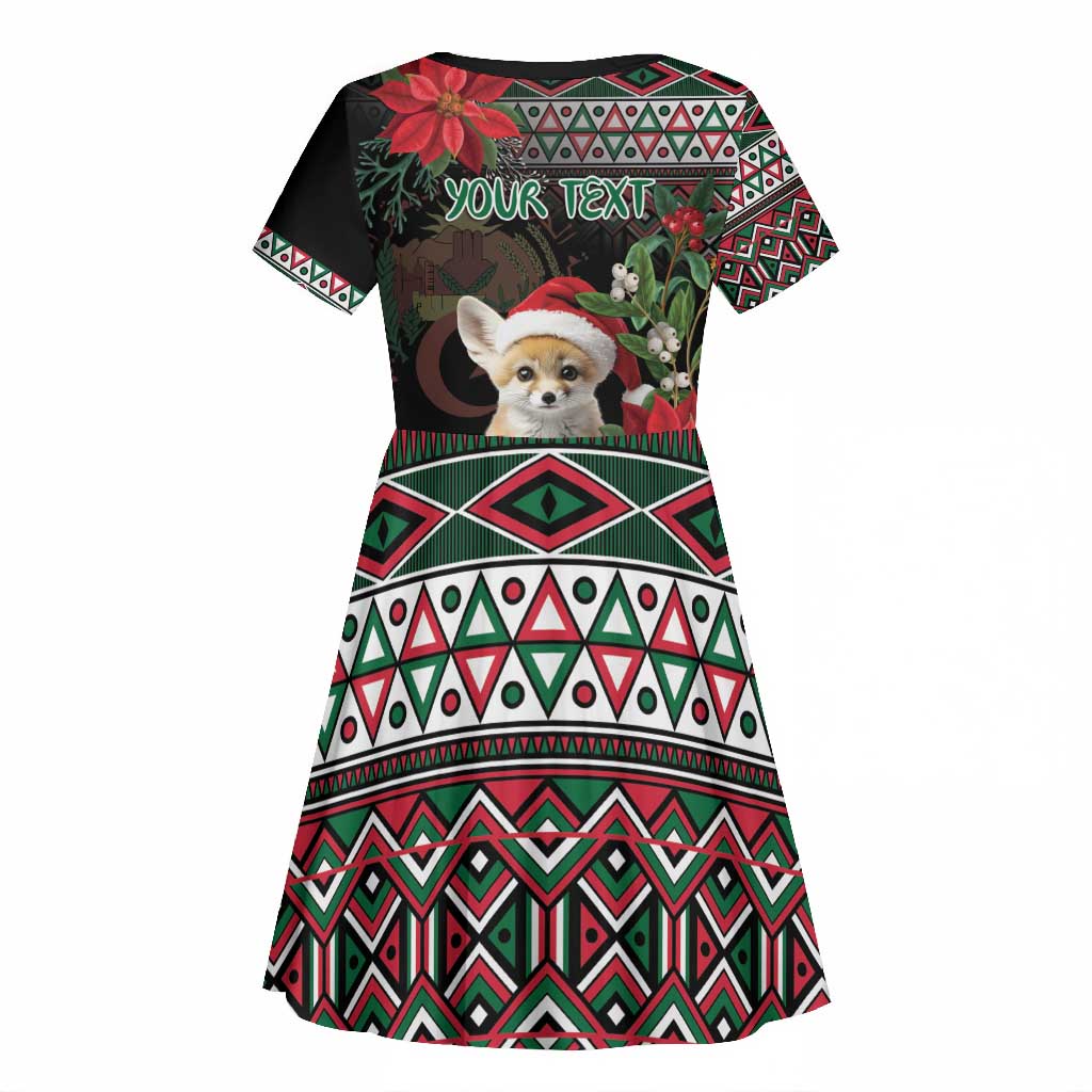 Algeria Christmas Personalized Kid Short Sleeve Dress Fennec Fox Santa and Traditional Pattern